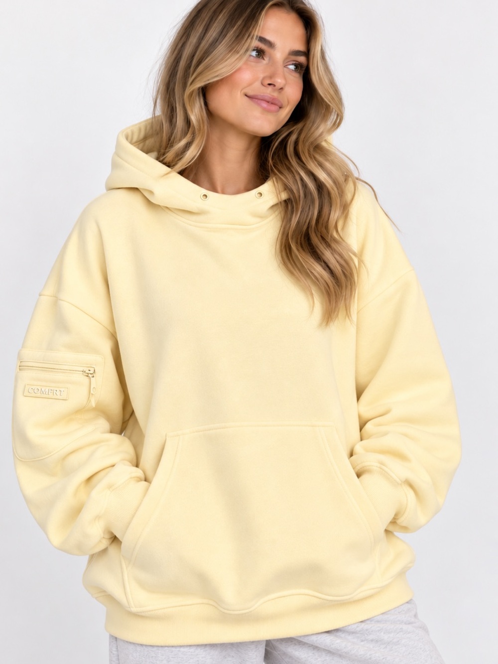 Comfrt Airplane Mode Travel Hoodie Butter yellow Built-In Eye Mask Unisex
